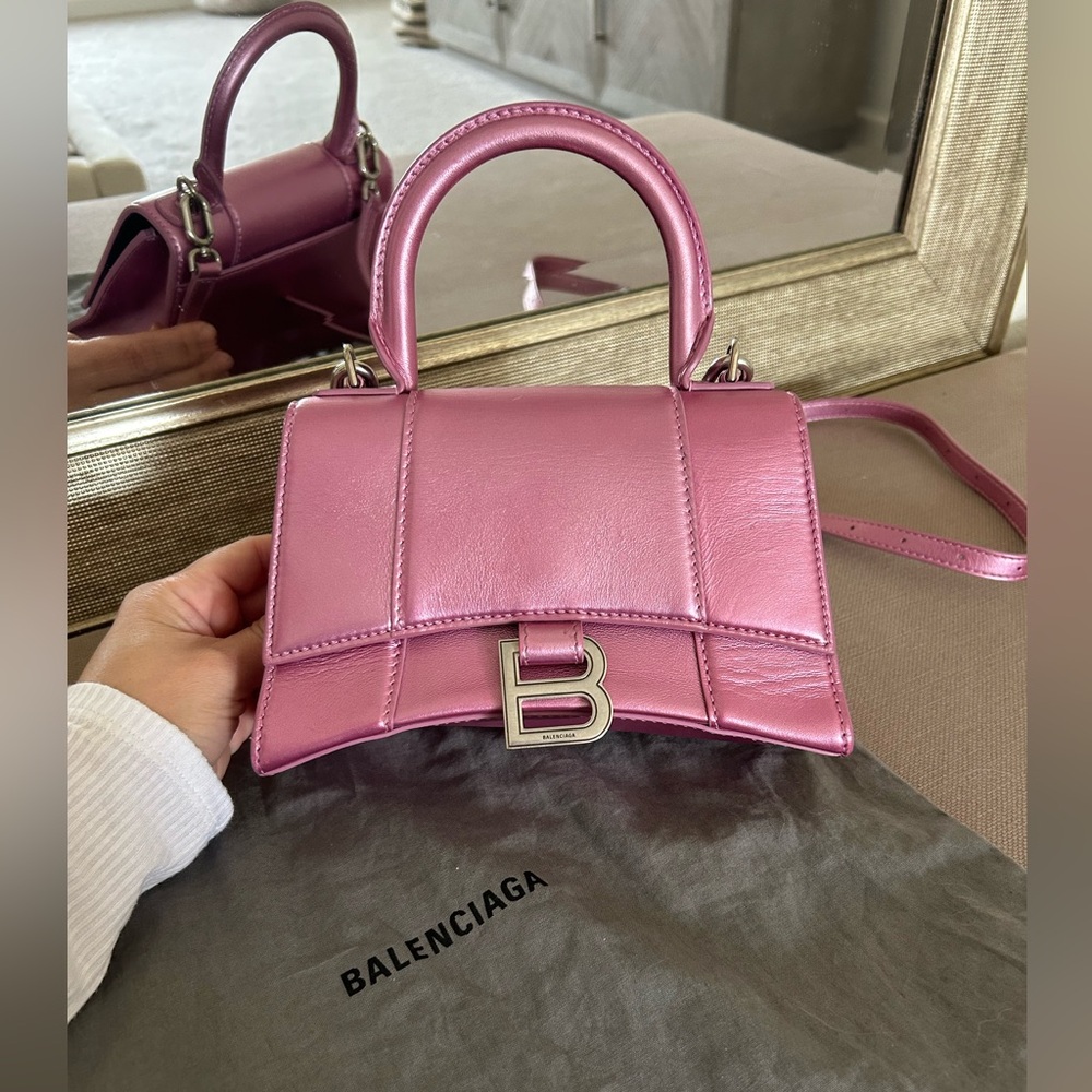 BALENCIAGA || Hourglass XS Handbag In Metallic Calfskin